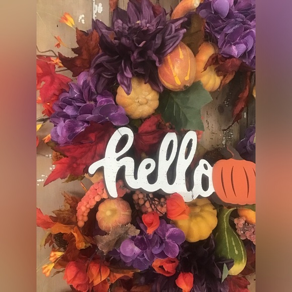 Handmade Designer Wreath Fall Silk 24”door Decor Pumpkins Leaves - Picture 2 of 9